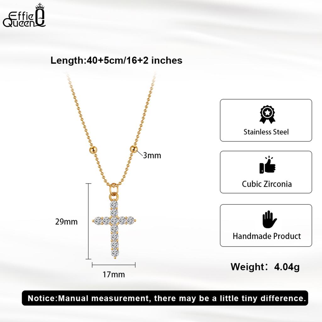 EFFIE QUEEN Stainless Steel 18k Gold Cross Zirconia Pendant Necklace Religious Jewelry for Women, Men Anniversary Gift STKN04