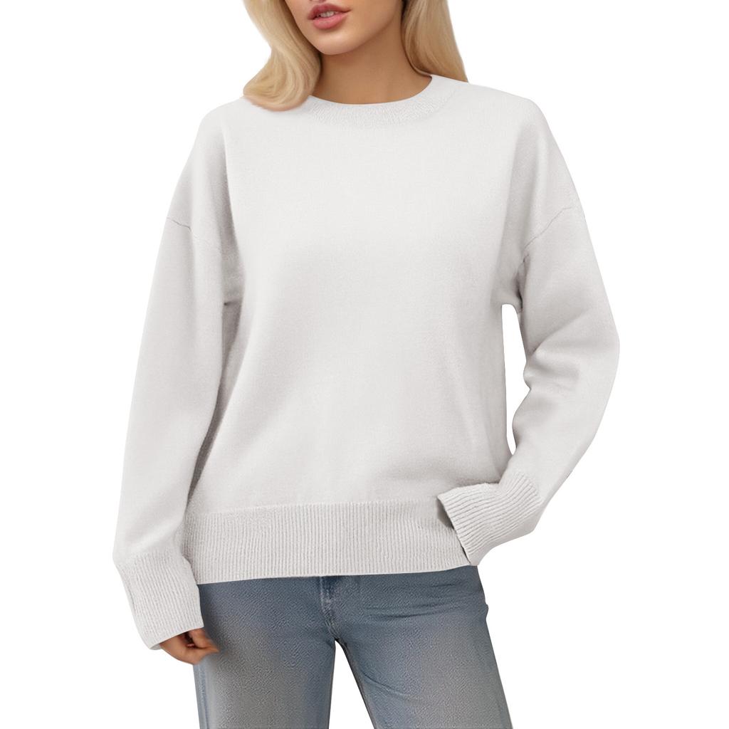 Women's Oversized Knit Sweater, Comfortable Top, Cute Thick Round Neck Plus Size Pullover Long Sleeve Clothing