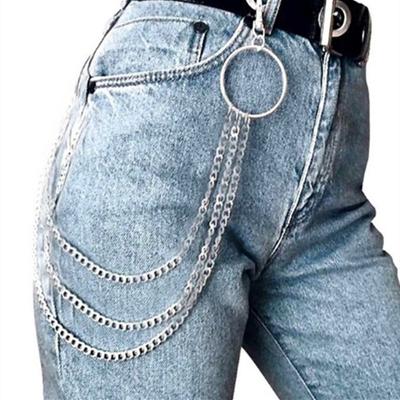 Moda Hip Hop Punk Corrente de Cintura de Metal Personalidade Popular Corrente para Jeans, Corrente de Calça com Triplo Chaveiro