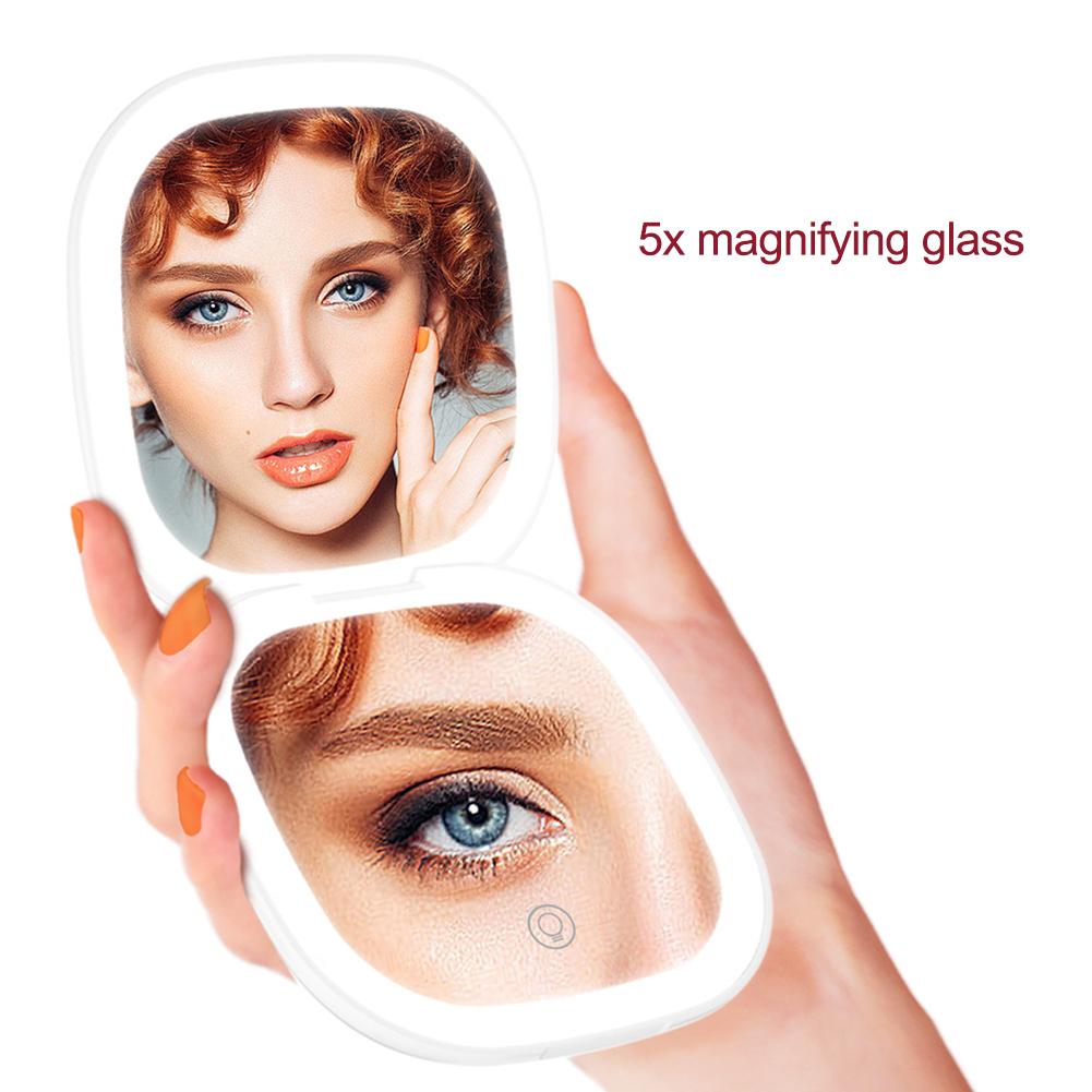 Travel Mirror With Light Magnification 1X Or 5X Touch Button Travel Magnifying Mirror For Gathering Dating Traveling