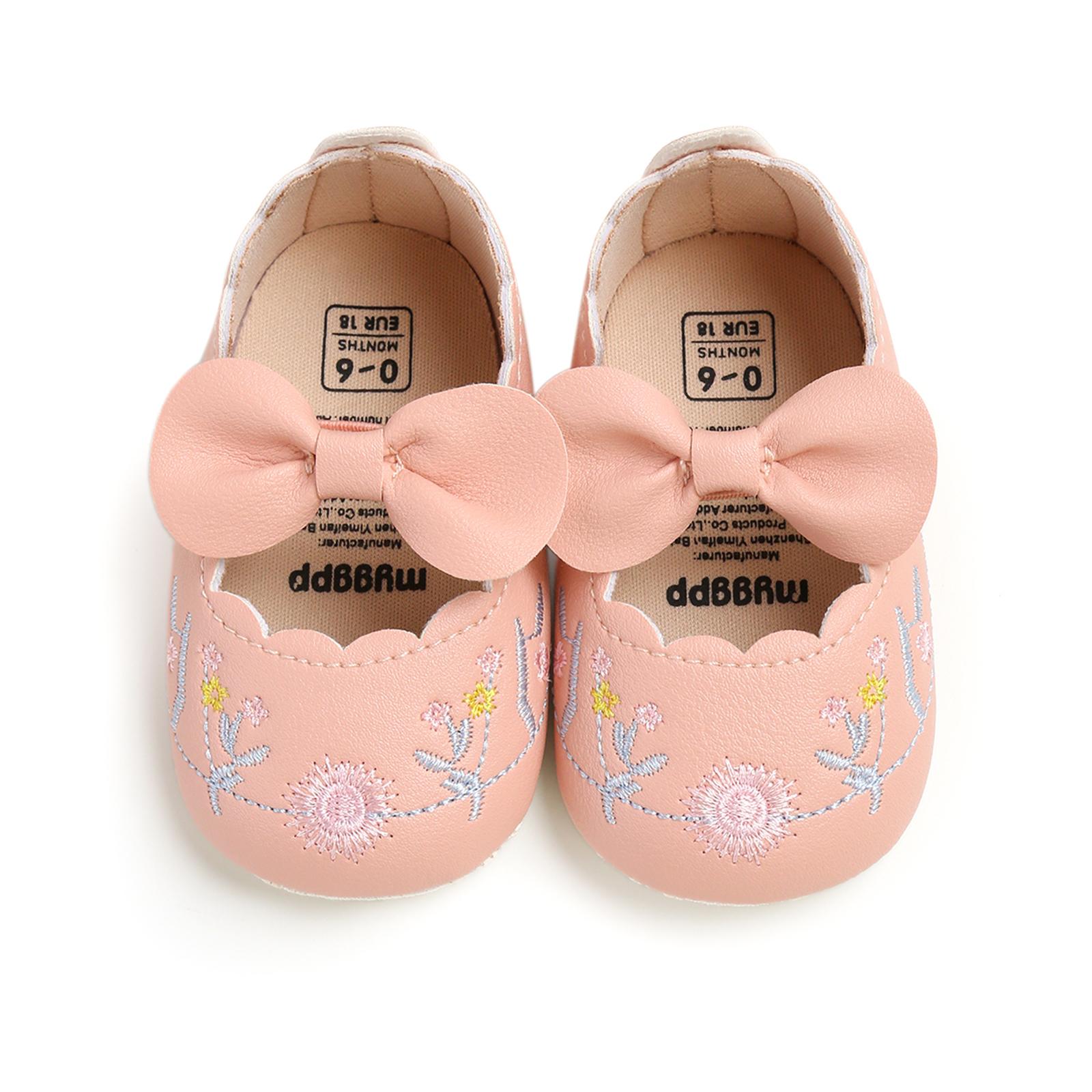 

PudcocoBaby Girls Princess Shoes, Elegant Bow Embroidery Flower Soft PU Leather Non-slip Bottom First Walker Shoes Toddler Shoes 13-18 Months рожевий