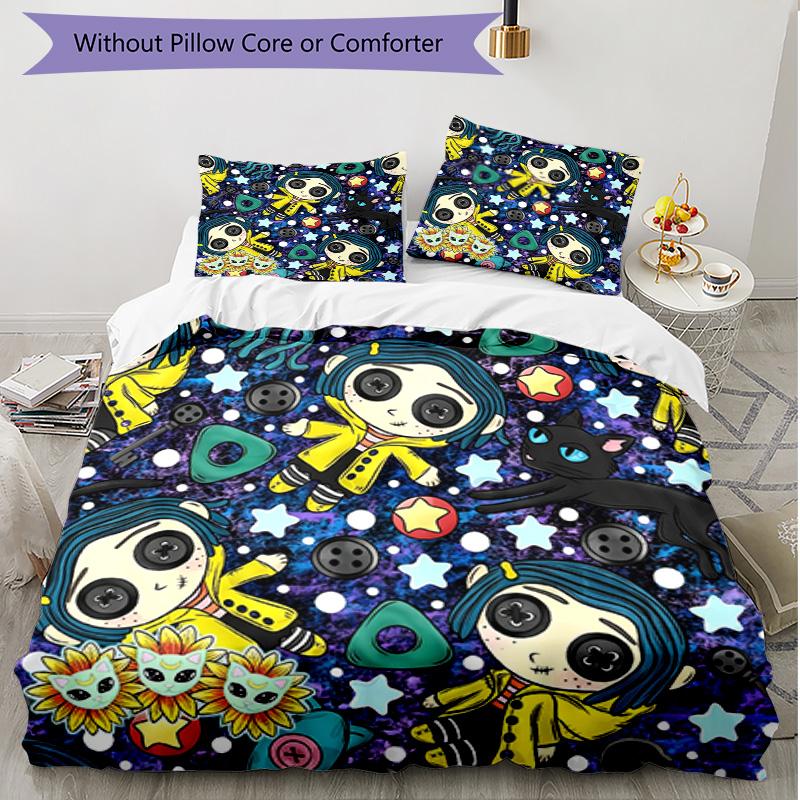 3pcs Duvet Cover Set (1*Duvet Cover + 2*Pillowcase, Without Core), Coraline Print Soft All‑Season Bedding Set, Home Bedroom Decor Gift
