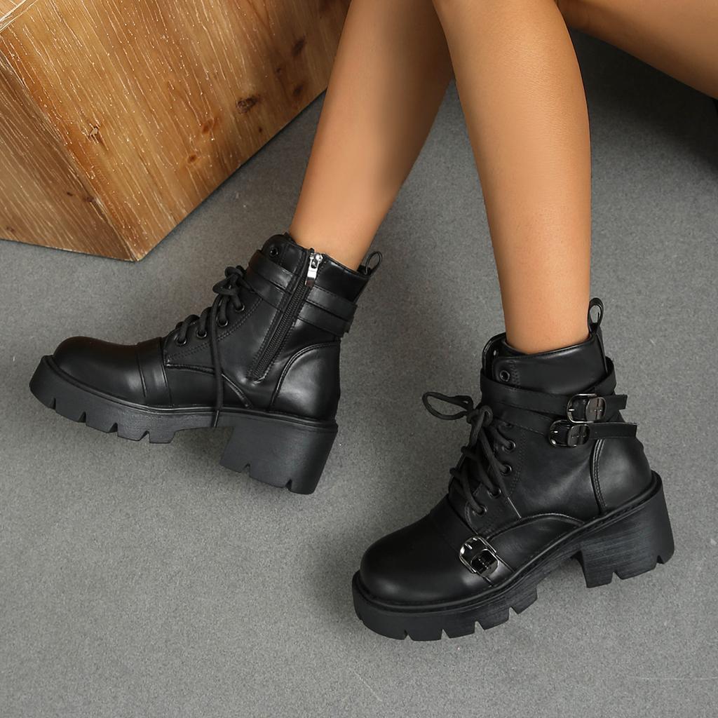 2025 autumn and winter new Martin boots women's European and American foreign trade thick-soled thick heel belt buckle locomotive short fashion boots