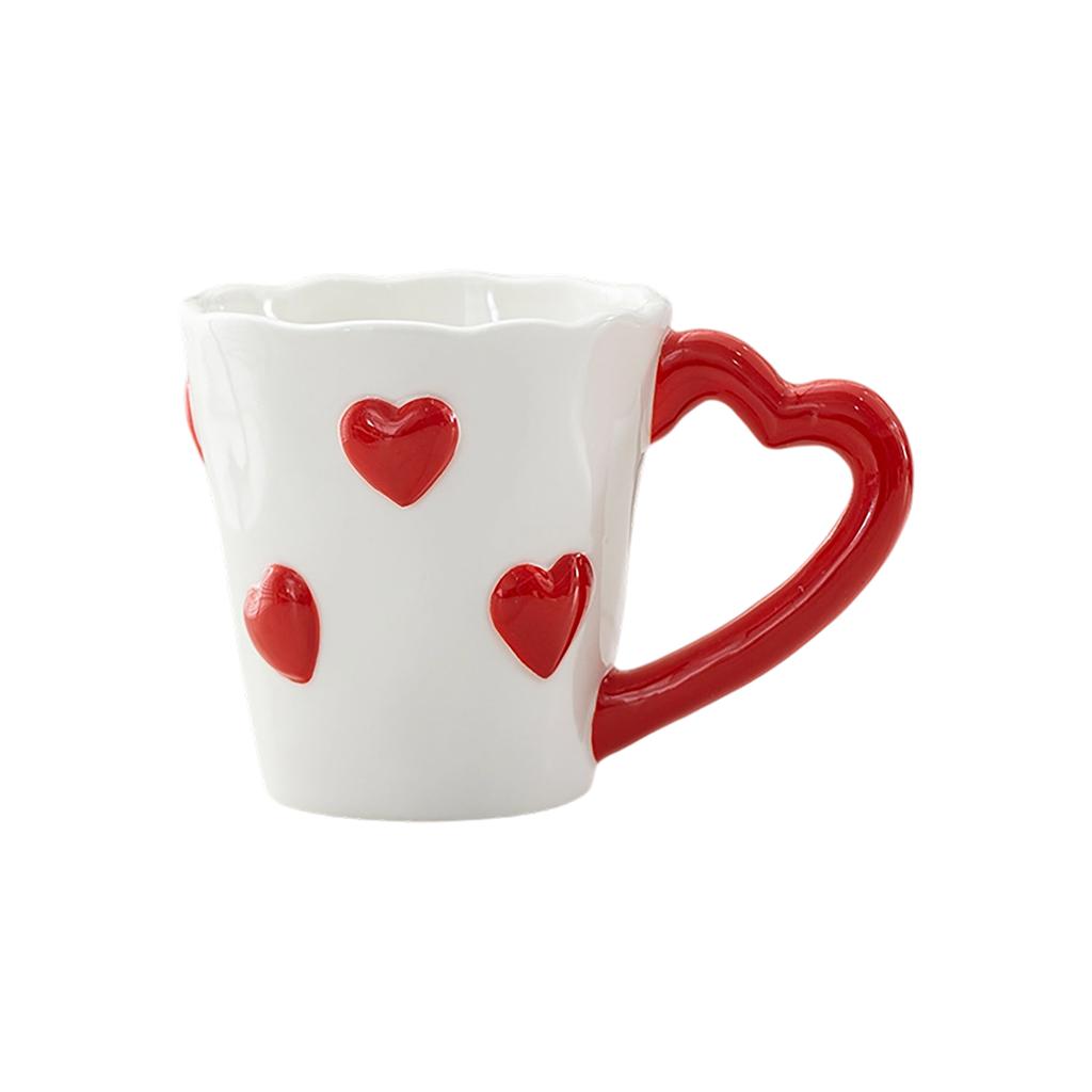 Ceramic Coffee Mug. An Elegant 3D Heart Shaped Embossed Teacup, Perfect As A Birthday Or Valentine's Day Gift For Your Loved One Or Mother.