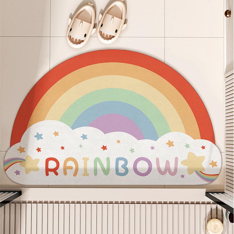 Diatom Mud Floor Mat Cartoon Cute Puppy Rainbow Bathroom Floor Mat Toilet Toilet Wear-resistant Absorbent Non-slip Mat
