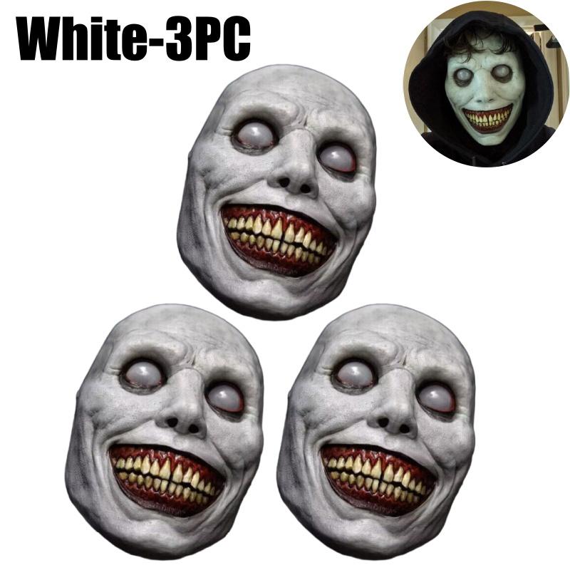 Halloween Scary Devil Face Latex Mask White Green Face Smiling Demon Mask Cosplay White-Eyed Devil Mask Horror Props