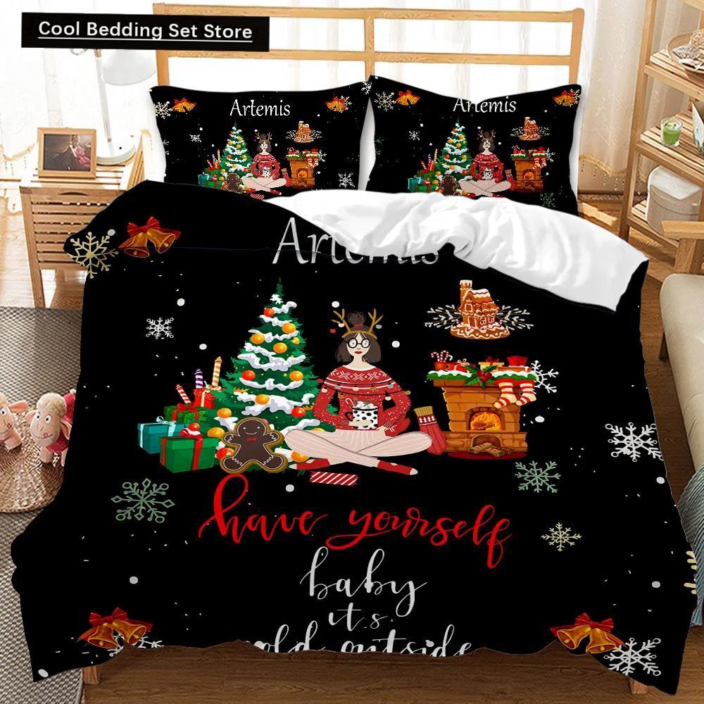 Christmas Duvet Cover Set Christmas Gift Bunny Candle Christmas Theme Bedding Set Double Queen King Size Polyester Quilt Cover