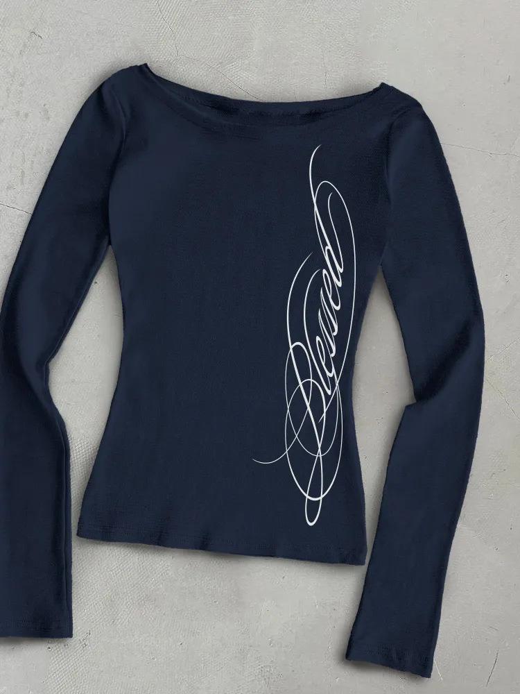 2026 Autumn/Winter Women's Y2K Off-Shoulder Slim-Fit Long-Sleeve Top