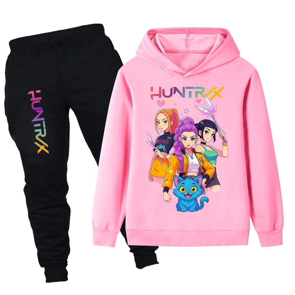 PB1233 Kinder Jungen Mädchen Kpop Mira Zoey Rumi Aufdruck Langarm Kapuzenpullover Hose Hosen Kleidung Sets
