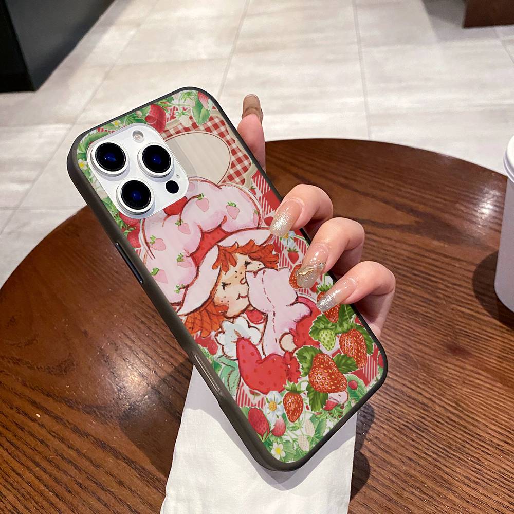 Cartoon Girl S-Strawberry S-Shortcake Corrugated Stripe Phone Case For IPhone 17 16 15 14 13 12 11 Pro Max Plus Pro Shockproof