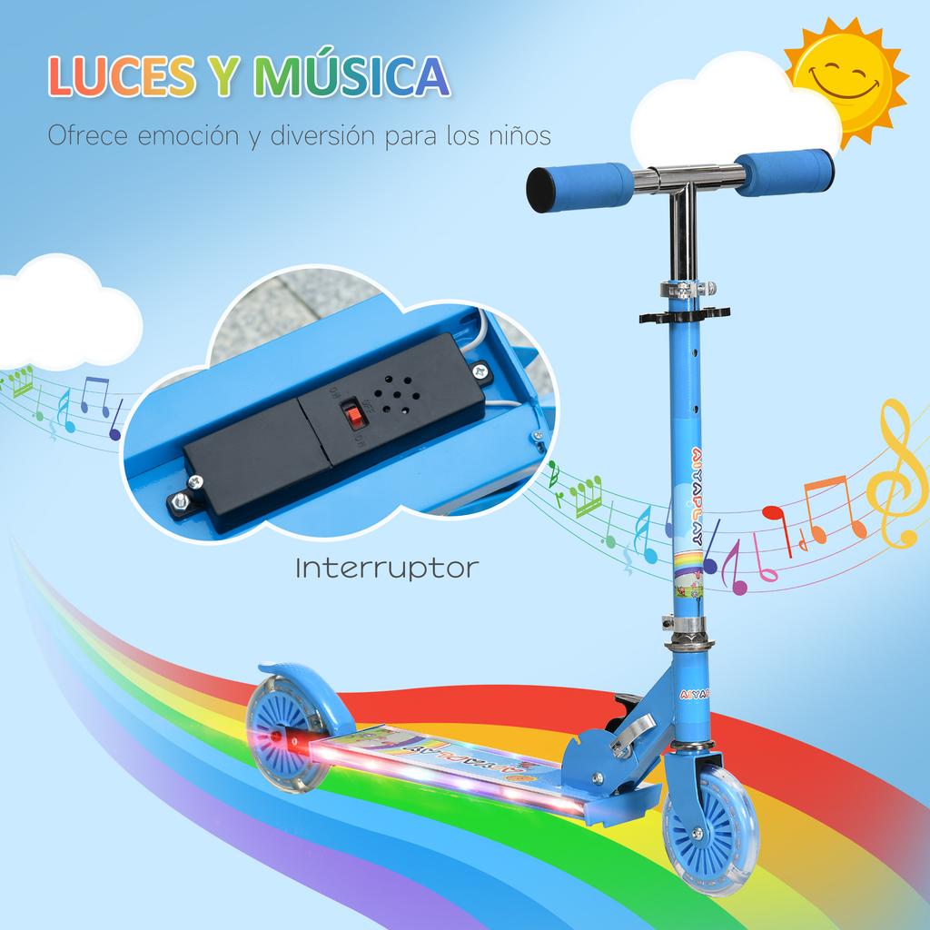 Foldable Kids Scooter with Lights, Music, Adjustable Height, Bright Wheels, LED Pedals, 50kg Load Capacity, 67x32x65-78 cm, Blue