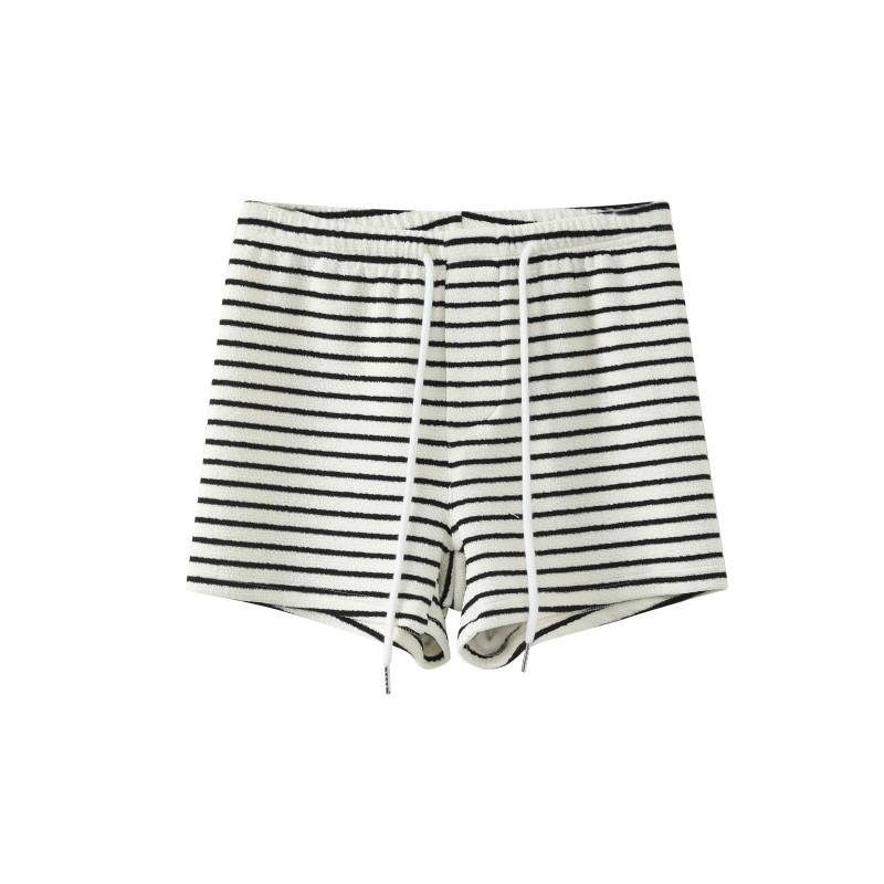 

Spice Girl Striped Towel Sports Shorts Women s New Summer High Waist Casual Wide Leg Pants Hot Pants Shorts S [Suitable for 80-47.5 kg] белый