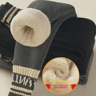 Girls' Velvet-Lined Warm Leggings: Thickened Winter One-Piece Lamb Fleece Pants