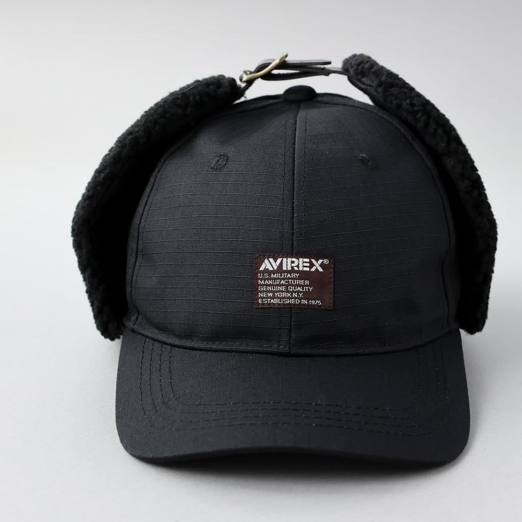 AVIREX RIPSTOP Flight Cap with Bomber Boa Aviator Cap with Military Pilot Black Earflaps, Low-Profile Cap, Men's Earmuffs, Cap, Fall/Winter Style,