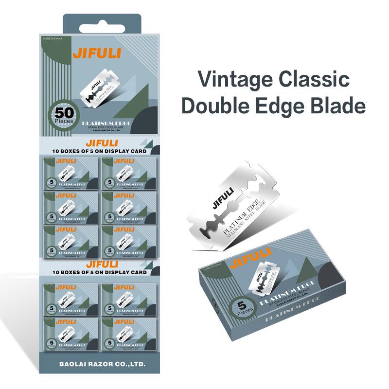 JIFULI Vintage Double Edge Stainless Steel Razor Blades, 50-Piece Manual Shaving Pack