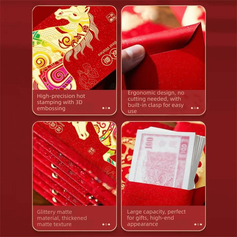 Cartoon Printing Red Envelope with Vibrant Horse Design Gift Bag Red Packets Spring Festival