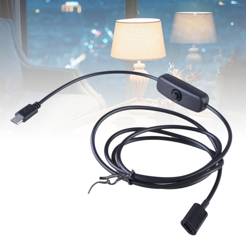 USB Type C Female to USB Male Charging Cable with Switching Button Support 5V3A Charging for 5V Devices 112cm