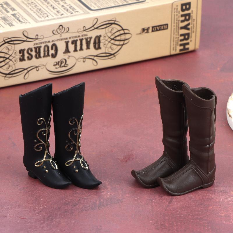 Doll Shoes Medieval Knight Boots Dolls Retro Style Miniature Boots With Gold Embroidery For Dolls Dress Up Accessories