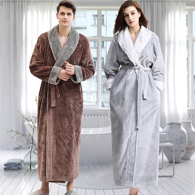 Lovers Winter Extra Long Flannel Bathrobe Warm Dressing Gown Women Men Coral Fleece Bath Robe Plus Size Bride Sleepwear Thick
