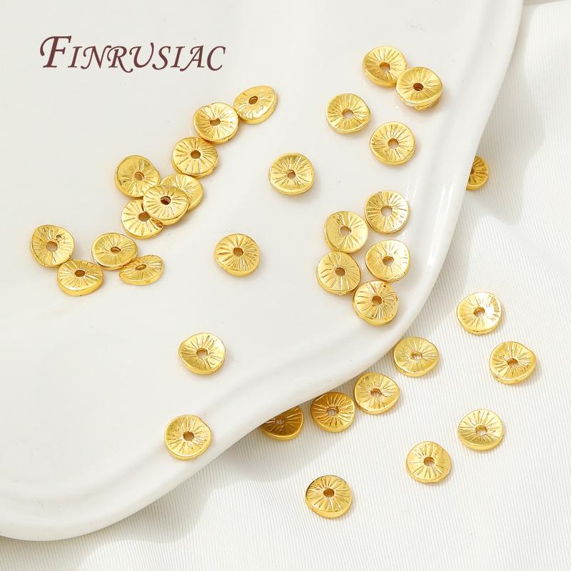 6mm 18K Gold Plated Round Spacer Beads For Jewelry Making,Brass Arcuate Embossing Beads Separators,Bead DIY Bracelet Accessories
