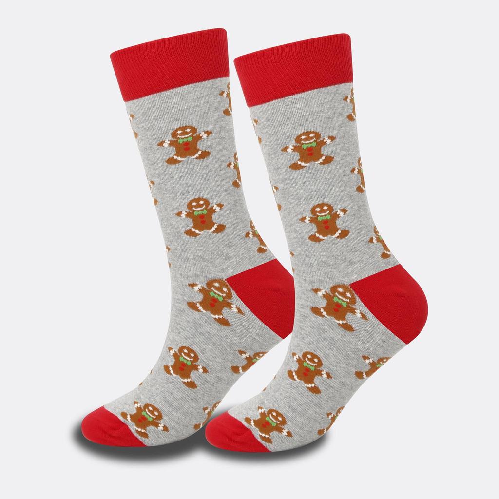 "Trendy Colorful Men's Socks: Medium/High Tube, Large Christmas Elements, Casual Cotton."
