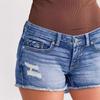 Damen zerrissene Fransen Denim Hotpants Hohe Taille Knopf Tasche Schmaler Cut-Off Jeansshorts Sommer Streetwear Kurze Jeans