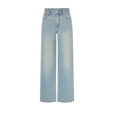 MO&Co. Jeans de Algodón de Tiro Alto y Pierna Ancha para Mujer