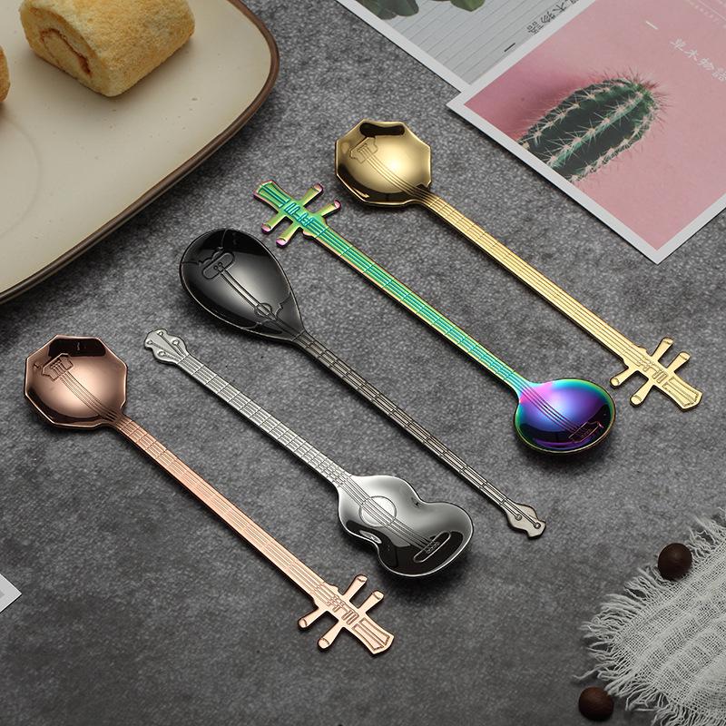 Gitarr Kafferörsked Rostfritt Stål Kreativ Mini Luta Teskedar Dessert Glassskopa Nya Köksredskap
