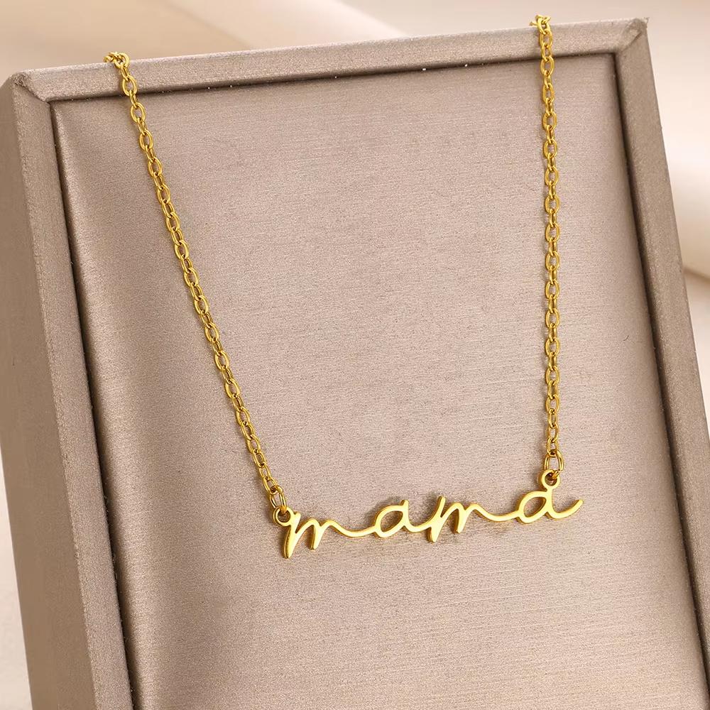 Mama Letters Pendant Necklace For Women Gold Color Stainless Steel Clavicle Chain Choker Female Fashion Jewelry Mom Gifts