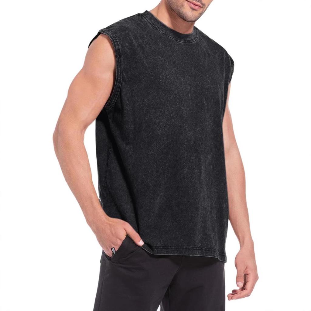 Urban Men's Distressed Washed Streetwear Sleeveless Vest