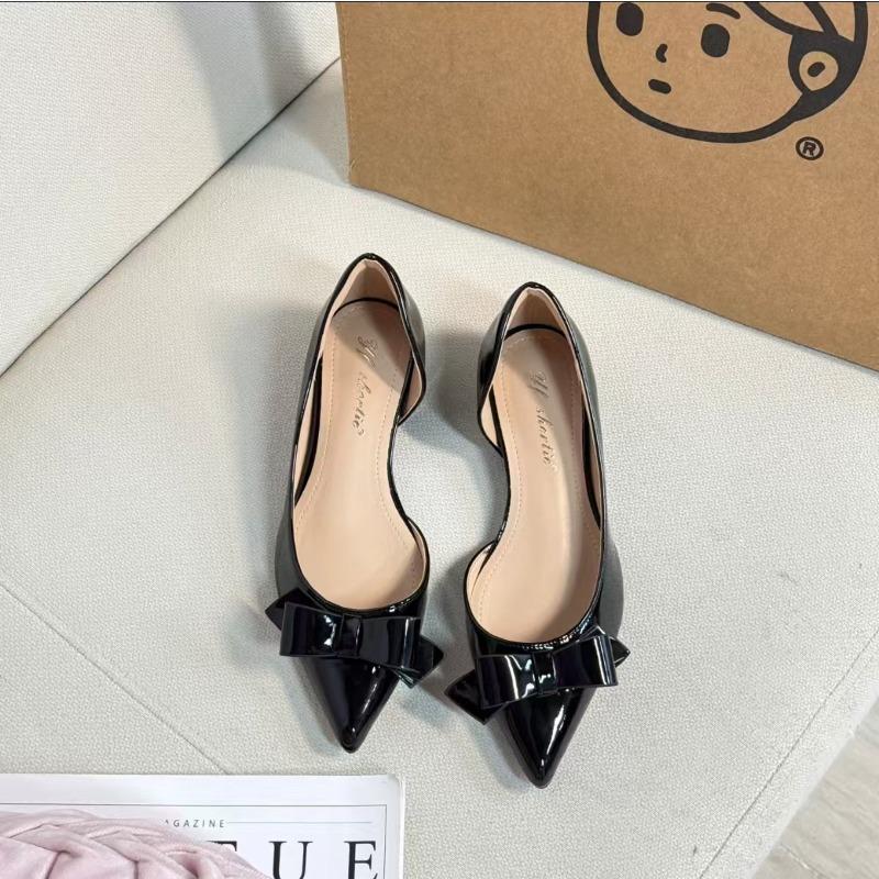 Beautiful Pointed Bow Shallow Mouth Single Shoes Women's New Patent Leather Evening Shoes Mary Jane Shoes