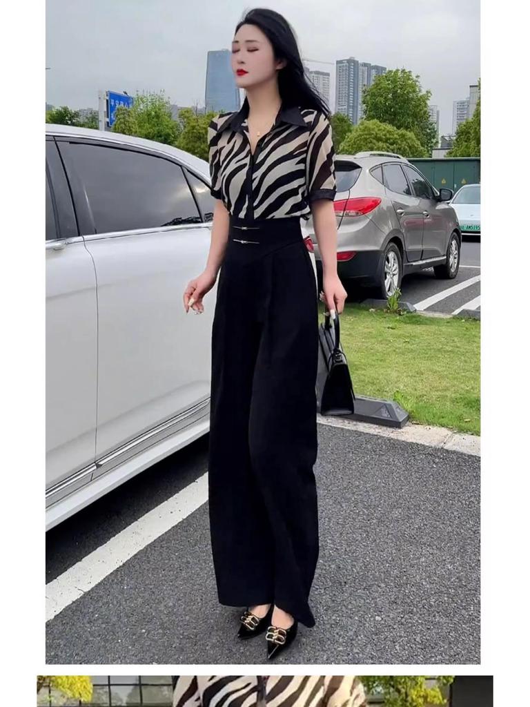 Women's Autumn 2025 Black Wide-Leg Pants: New Chinese Style Slim Fit Straight-Leg