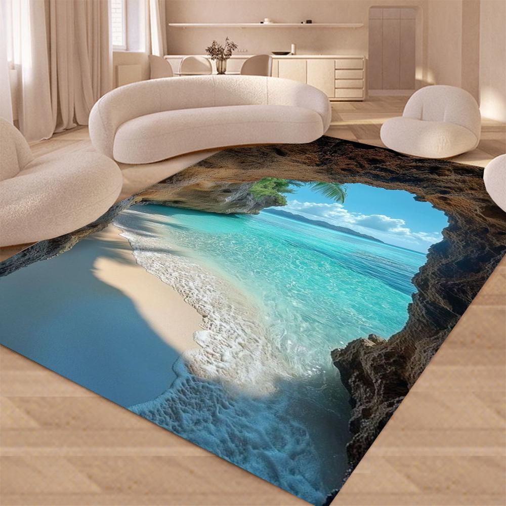 Tropical Beach Sunset Carpet Mat Rug Palm Tree Starfish Effect Non-Slip Durable Home Decoration Living Room Bedroom Floor Mat