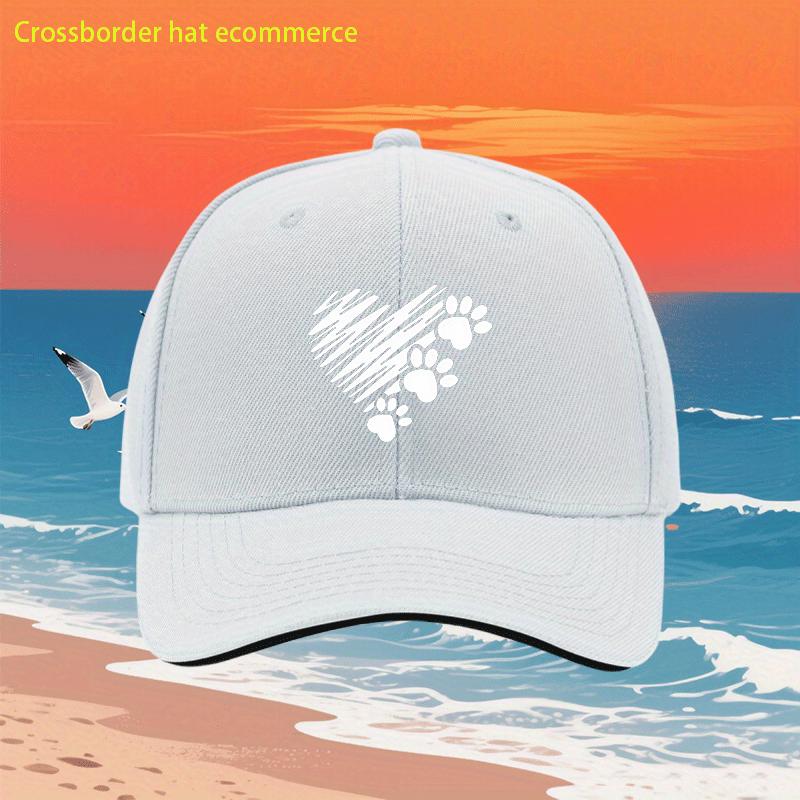 Heart Paw Print Baseball Cap Polyester Adjustable Casual Unisex Summer Beach Hat