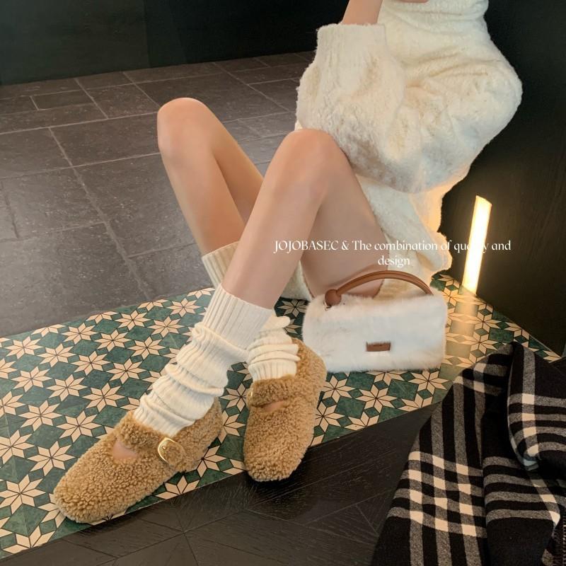Flat-bottomed Gentle Fluffy Shoes for Women's Outer Wear 2025 Autumn and Winter New Models with Mary Jane Shoes with Velvet Doudou Cotton Shoes