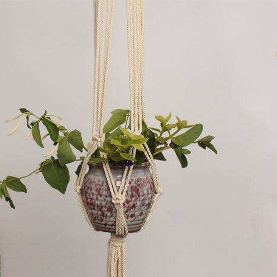 Handgewebte Hanfseilpflanzen Blumentopf Hängekorbhalter Netz Gartendeko