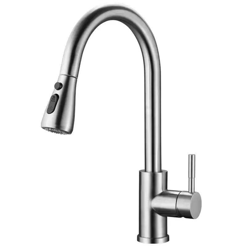 304 Stainless Steel Pull-Out Kitchen Sink Faucet with Hot/Cold Dual-Use, Three-Speed Function.