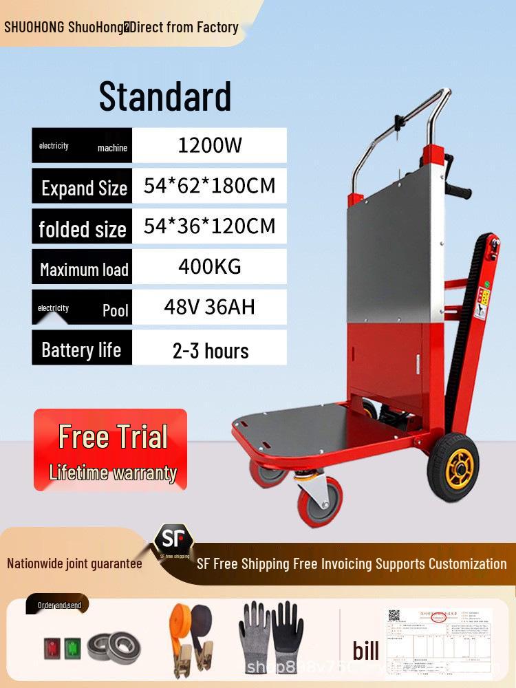 Electric Stair Climbing Trolley with Large Wheels for Moving Tiles and Cement