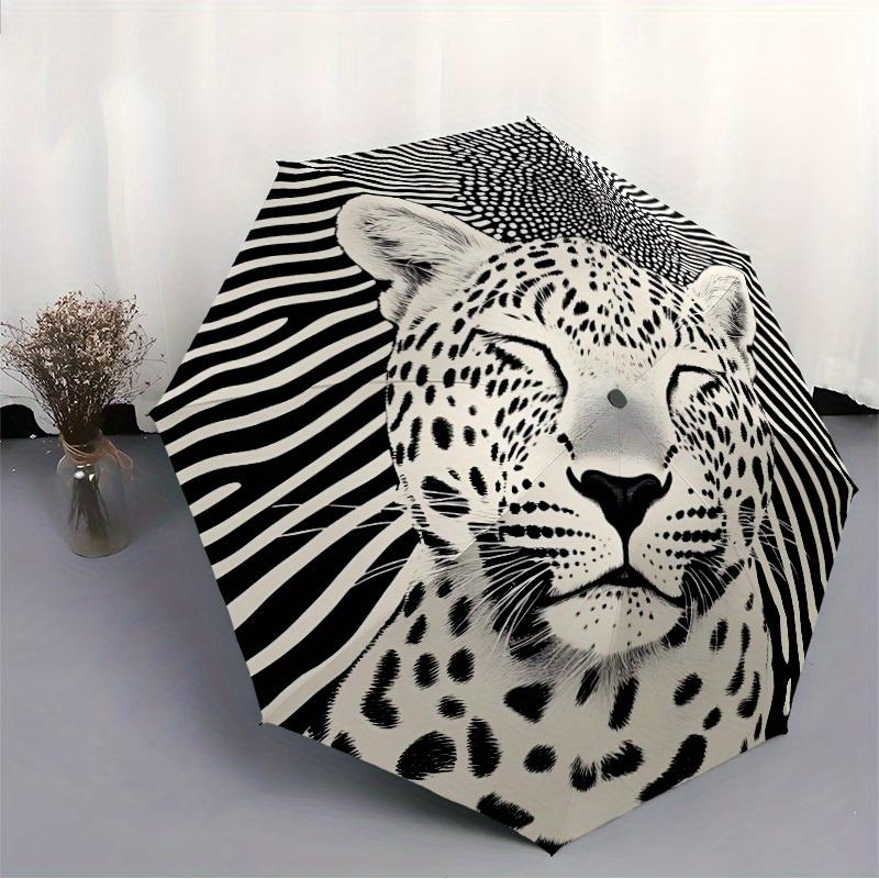 1pc Leopard Print Automatic Open/close Folding Compact Umbrella, 8-Rib Sturdy Canopy, Lightweight Portable, Everyday Use, Gift, Outdoor Umbrella, Trav