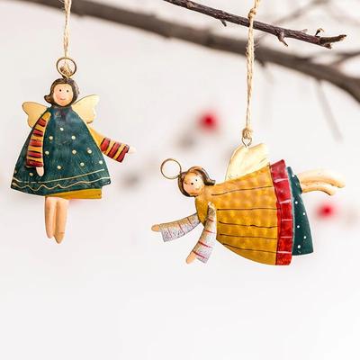 Vintage Antique Christmas Iron Angel Pendant Christmas Tree Hanging Doll Decoration Christmas Party Keychain Small Gift