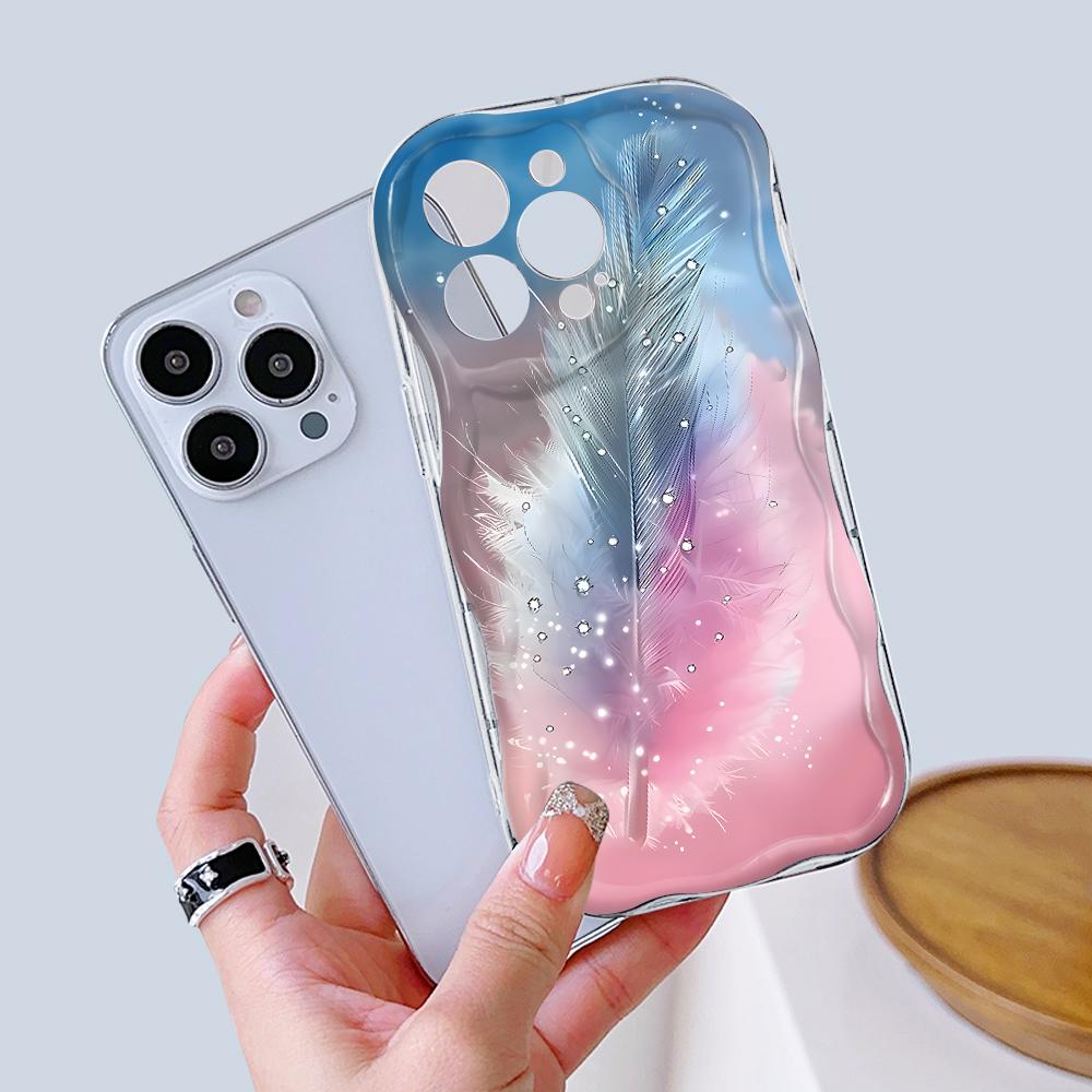 Kreslený vzor krémová textura pouzdro vlnitý okraj měkký silikonový kryt pouzdro na telefon pro iPhone Samsung Huawei Honor Xiaomi Redmi Infinix Tecno