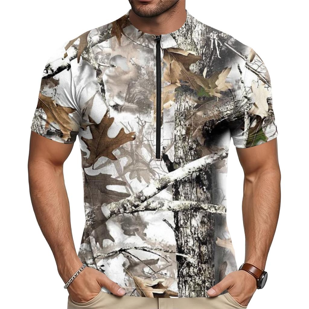Herren Rundhals Kurzarm Radtrikot Atmungsaktiv Schnelltrocknend Leicht Reißverschluss Vorne Sportshirt für Outdoor-Fahrten