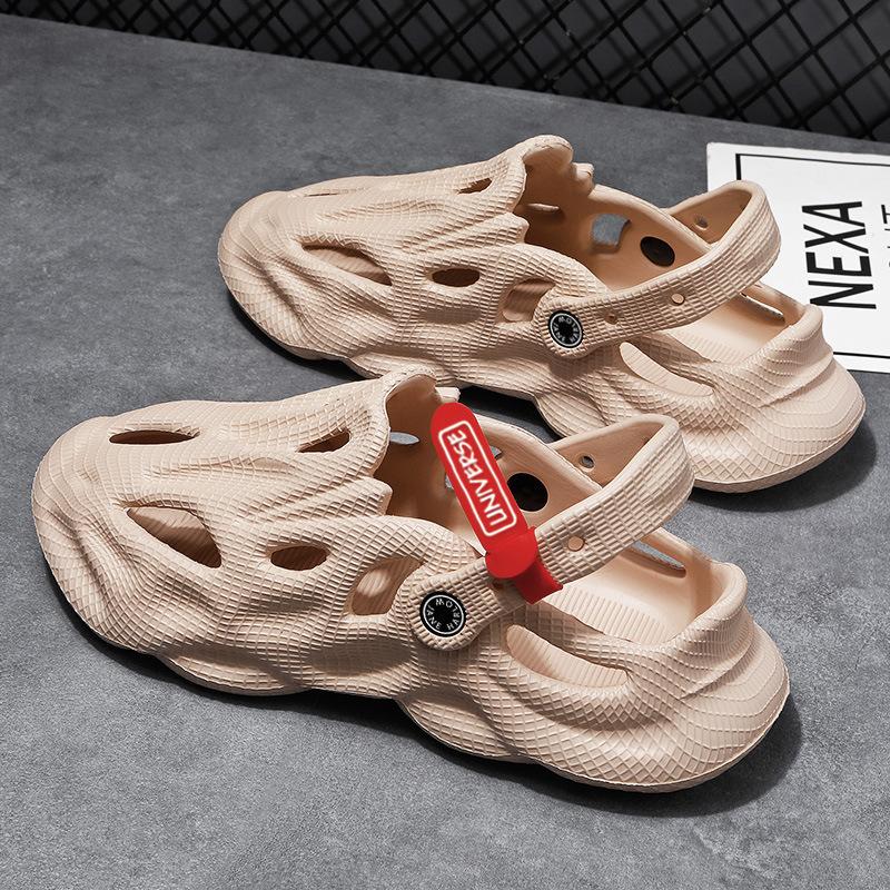 

Beach hole shoes soft sole non-slip men and women wear coconut slippers couple summer dual-purpose bag head sandals no accessories 44 хакі