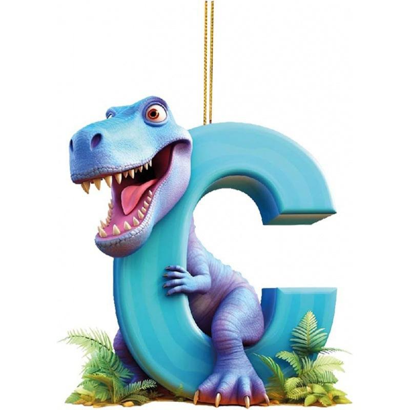 1ks vánoční dinosauří ozdoby 26 písmen kreslený přívěsek 2D plochý akrylový materiál dinosauří figurky závěsná vánoční párty dekorace, ideální pro domácnost