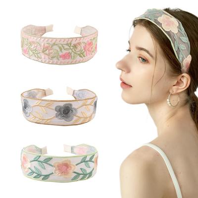 Rose Embroidery Lace Headband Floral Simple Fabric Wide Edge Headband Clip Hair Accessories