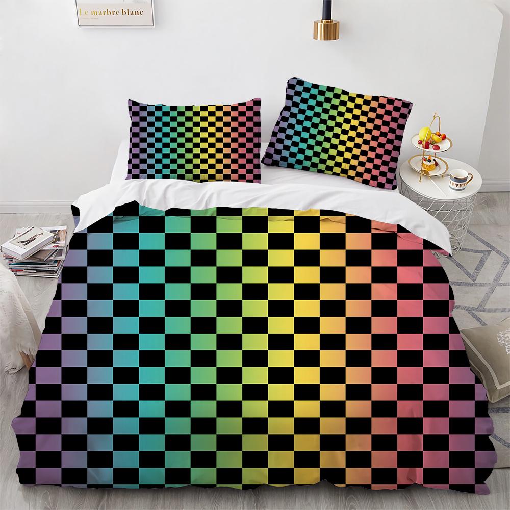 Plaid Duvet Cover Queen Bedding Set for Boys Girls Kids Women Men Modern Geometric Colourful Grid Plaid Polyester Comforter Set