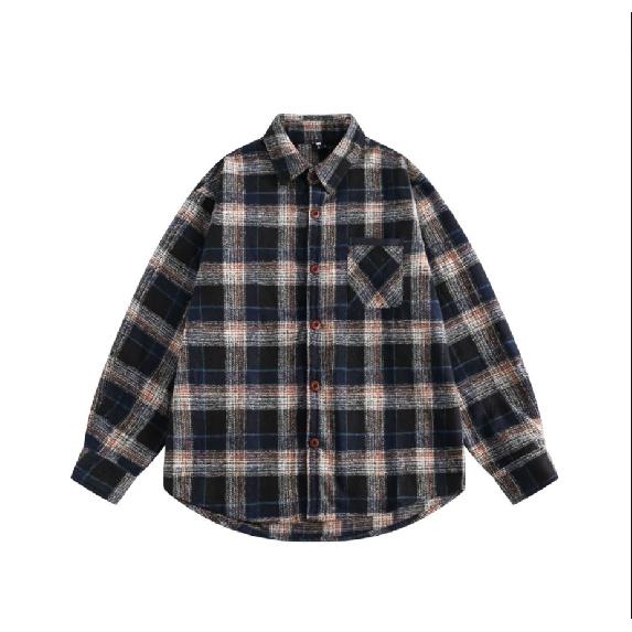 2024 Plaid Langarm Hemd Japanischen Hong Kong Stil Ins Lose Hemd Jungen Sommer Trendy Vielseitig Casual Mantel