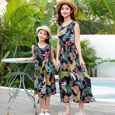 Mother-Daughter Matching Cotton & Silk Dress: Girls' Nightgown, Kids' Vest, Ladies' Beachwear - Summer Collection