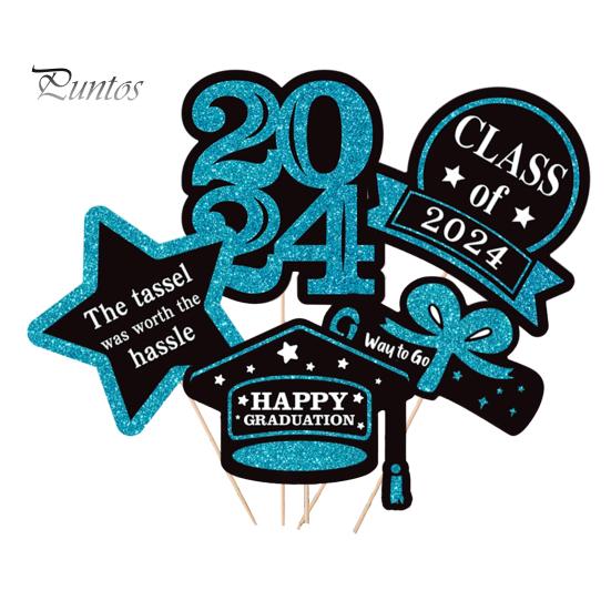 5Pcs/Set The Class of 2024 Glitter Graduation Centerpiece Sticks Set Table Vase Toppers Graduation Party Decor