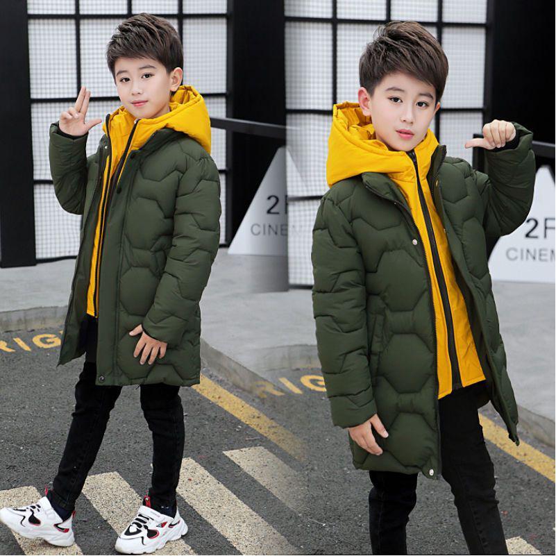 Boys' Winter Hooded Down Cotton Coat - Mid-Length Padded Jacket